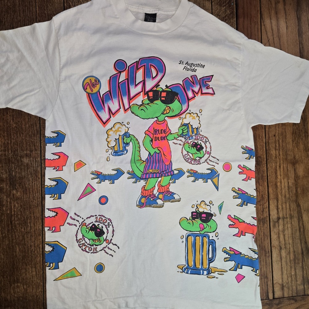 Vintage 90s Florida Wild One Rude Dude Gator Shirt Sz Lg St Augustine Tourist